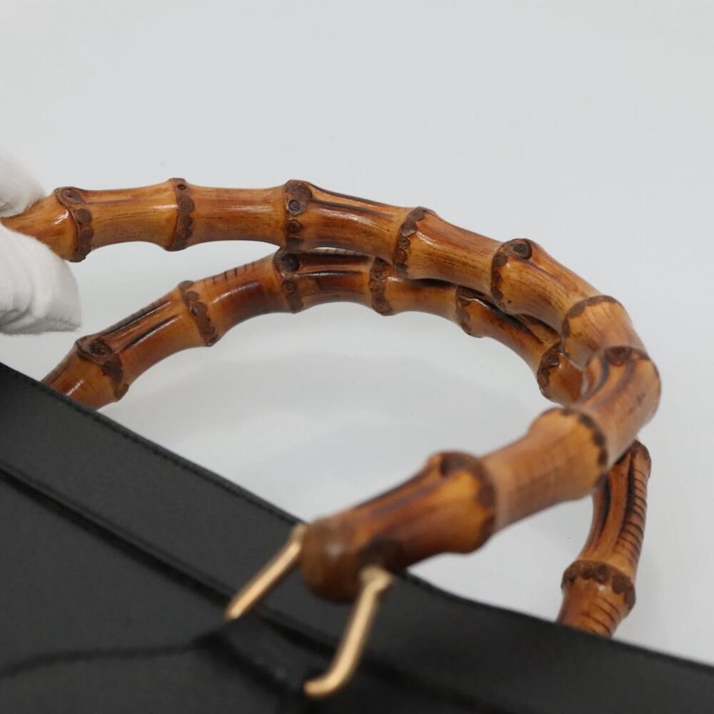 GUCCI Bamboo Hand Bag Leather Black Gold 002 1186 002 1186 - Picture 8 of 16